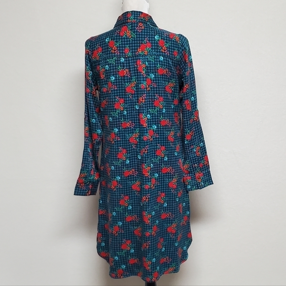 MATILDA Jane Fa La La Blue Plaid Red Rose Floral Button Up Midi Dress XS - Picture 10 of 14